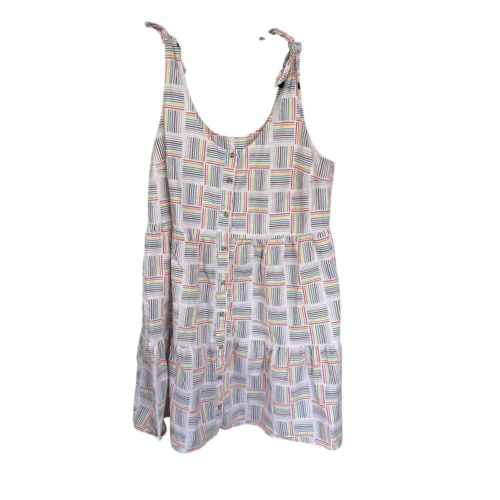 Pride Rainbow Babydoll Tie Strap Multicolor Buttons Tiered Summer Dress XL